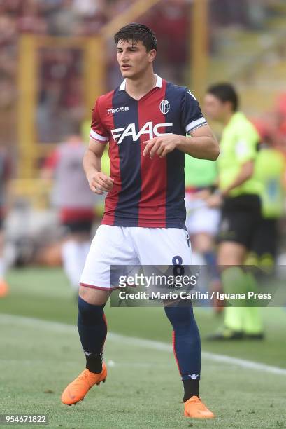 Riccardo Orsolini of Bologna FC looks on during the serie A match between Bologna FC and AC Milan at Stadio Renato Dall'Ara on April 29, 2018 in...