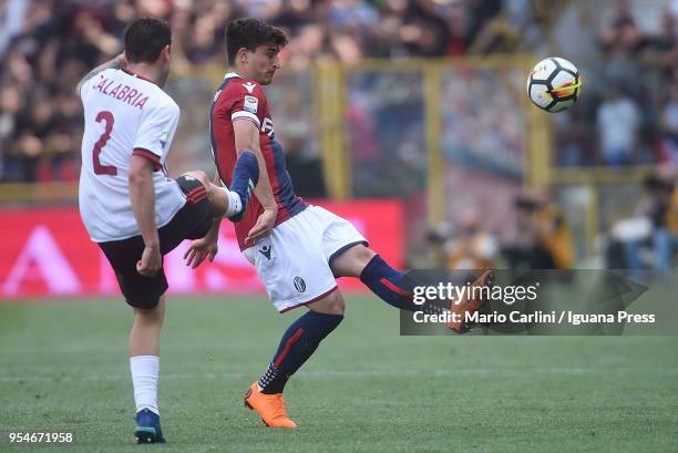 Riccardo Orsolini of Bologna FC in action during the serie A match between Bologna FC and AC Milan at Stadio Renato Dall'Ara on April 29, 2018 in...