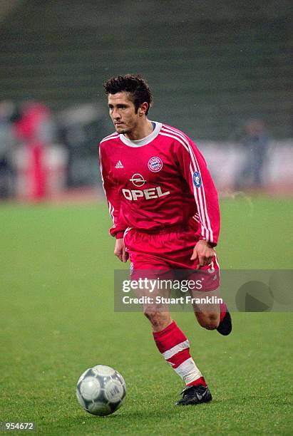 Bixente Lizarazu of Bayern Munich runs with the ball during the UEFA Champions League Group C match against Spartak Moscow played at the Olympic...