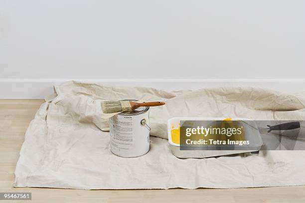 ready to paint a wall - protective sheet stock pictures, royalty-free photos & images