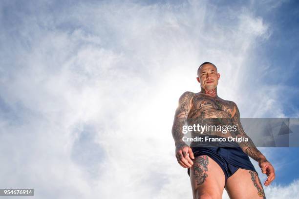 Football player Radja Nainggolan poses during a portrait session at AS Roma training centre of Trigoria on April 26, 2018 in Rome, Italy.