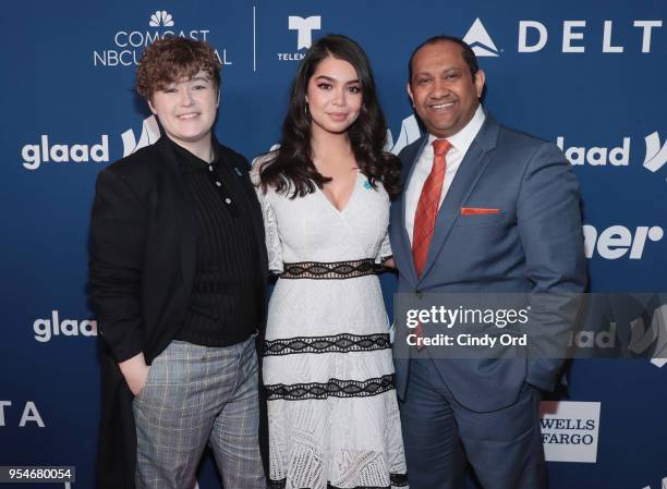 Ellie Desautels, Auli'i Cravalho and Salvador Mendoza attend Rising Stars at the GLAAD Media Awards on May 4, 2018 at the New York Hilton Midtown in...