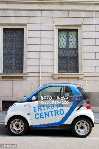 Car sharing, car2go, Milan, Lombardy, Italy, Europe.