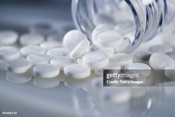 pills from a bottle - acetylsalicylsäure stock-fotos und bilder