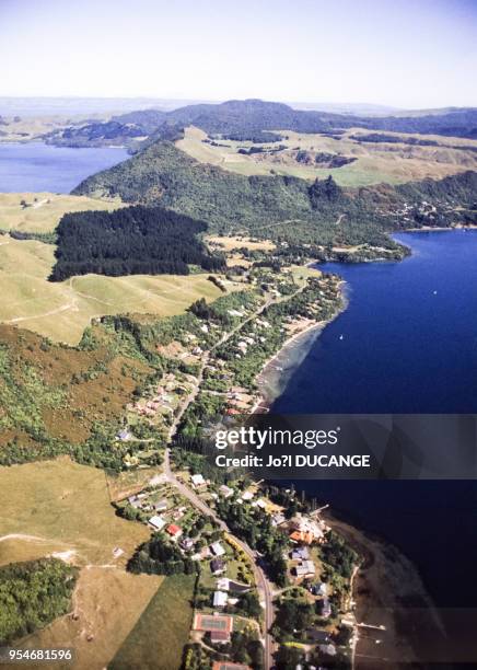 Paysage du district de Rotorua, en février 1993, Nouvelle-Zélande.