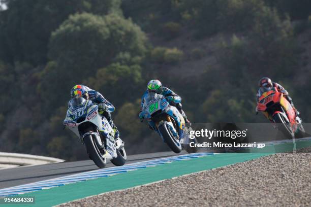 Xavier Simeon of Belgium and Reale Avintia Racing leads the field during the MotoGp of Spain - Free Practice at Circuito de Jerez on May 4, 2018 in...