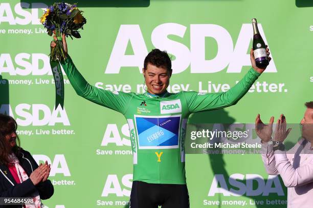 Podium / Harry Tanfield of Great Britain and Team Canyon Eisberg / Green Point Jersey / Celebration / Flowers / during the 4th Tour of Yorkshire...