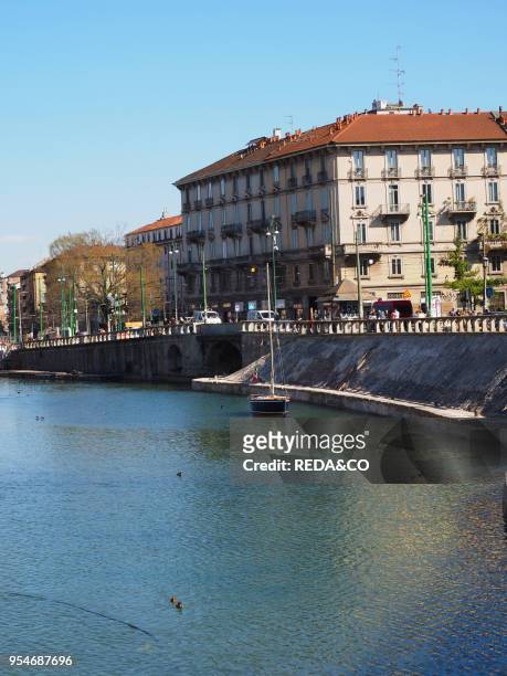 Darsena, old boathouse restored, Navigli canal, Porta Ticinese district, Milan, Lombardy, Italy, Europe.