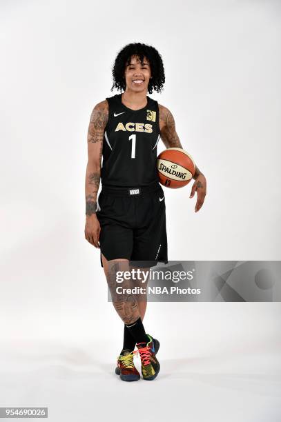 Tamera Young of the Las Vegas Aces poses for a head shot at WNBA Media Day at the MGM Grand Garden Arena on May 3, 2018 in Las Vegas, Nevada. NOTE TO...