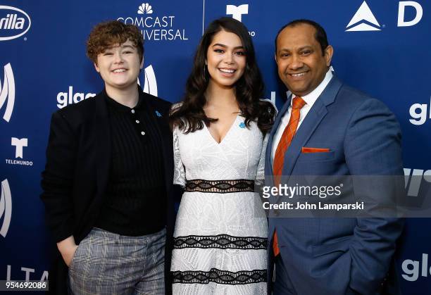 Ellie Desautels, Auli'i Cravalho and Salvador Mendoza attend 2018 GLAAD Media Awards Rising Stars luncheon at Mercury Ballroom at the New York Hilton...