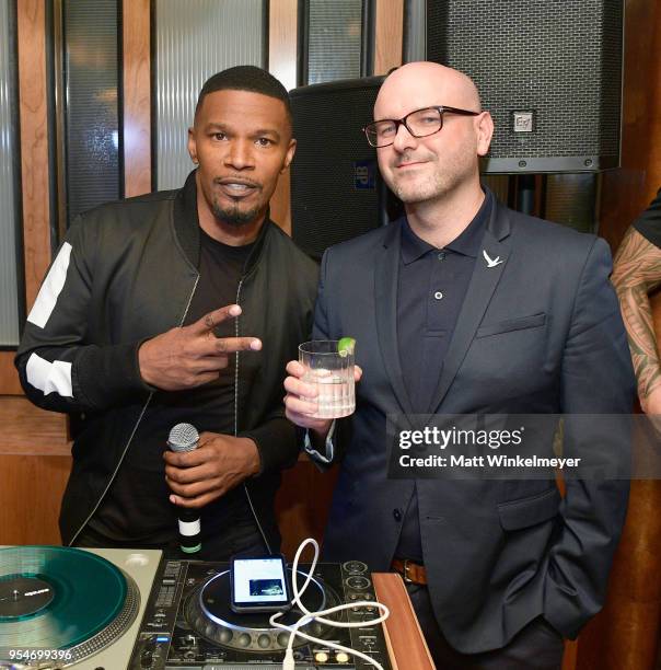 Actor Jamie Foxx and CMO of Grey Goose Vodka Yann Marois attend Grey Goose Vodka and Jamie Foxx Launch "Off Script" at Employees Only on May 2, 2018...