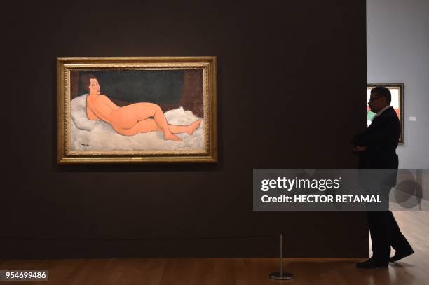 "Nu Couche" by Amedeo Modigliani is seen during a Sotheby's preview of the May Evening Sale of Impressionist and Modern Art, in New York on May 4,...