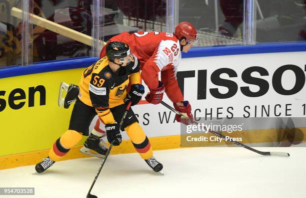 Manuel Wiederer of Team Germany and Oliver Lauridsen of Team Danmark during the World Championship game between Germany and Denmark at Jyske Bank...