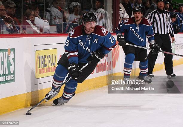 Milan Hejduk of the Colorado Avalanche skates against the Anaheim Ducks at the Pepsi Center on December 22, 2009 in Denver, Colorado. Anaheim...
