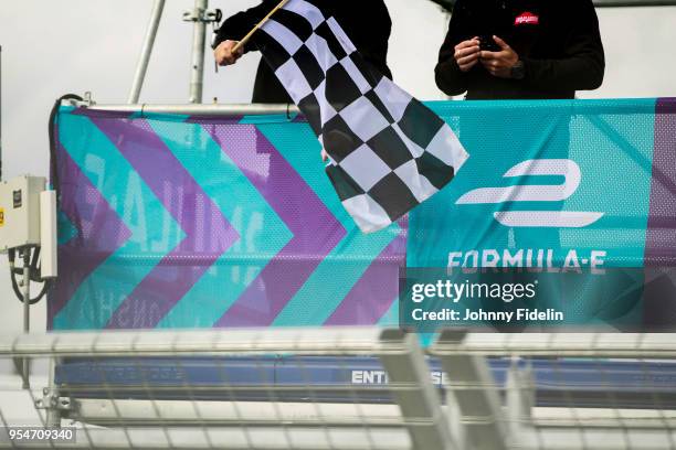 Illustration Checkered flag during the 2018 FIA Formula E Championship Qatar Airways Paris E Prix on April 28, 2018 in Paris, France.