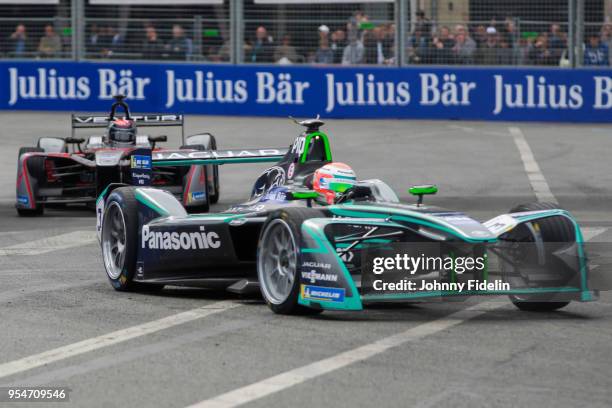 Nelson Piquet Jr of Panasonic Jaguar Racing during the 2018 FIA Formula E Championship Qatar Airways Paris E Prix on April 28, 2018 in Paris, France.