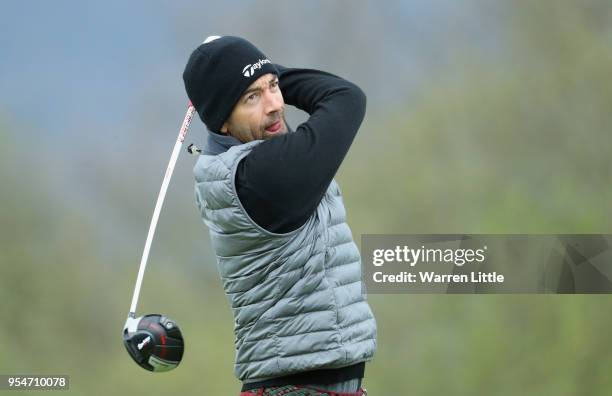 Eduardo De La Riva of Spain tees off on the 16th hole during the second round of the Challenge de Espana on the Izki Golf Club on May 4, 2018 in...