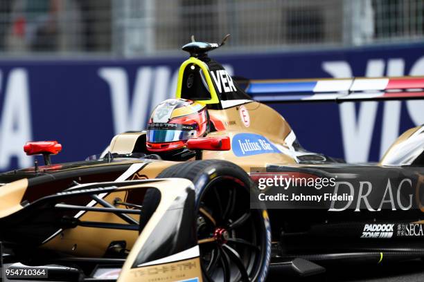 Jean Eric Vergne of Techeetah during the 2018 FIA Formula E Championship Qatar Airways Paris E Prix on April 28, 2018 in Paris, France.