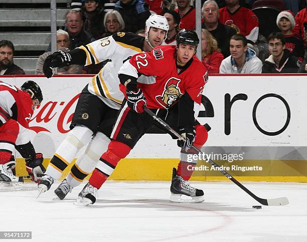 Chris Kelly of the Ottawa Senators skates against the Boston Bruins at Scotiabank Place on December 21, 2009 in Ottawa, Ontario, Canada.