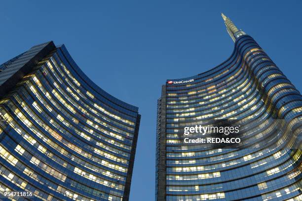 UniCredit Bank tower, Piazza Gae Aulenti square, Milan, Lombardy, Italy, Europe.