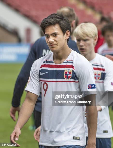 Josef B Baccay of Norway during the UEFA European Under-17 Championship at Bescot Stadium on May 4, 2018 in Walsall, England.