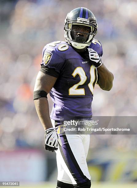 Ed Reed of the Baltimore Ravens looks on against the Cincinnati Bengals at M&T Bank Stadium on October 11, 2009 in Baltimore, Maryland. The Bengals...