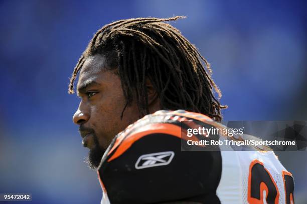 Cedric Benson of the Cincinnati Bengals looks on before a game against the Baltimore Ravens at M&T Bank Stadium on October 11, 2009 in Baltimore,...