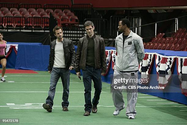 Flag on the Play" -- Danny Messer , left, and Det. Don Flack investigate a Lingerie Football League quarterback on CSI: NY, scheduled to air...