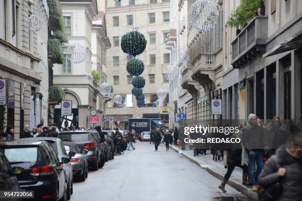 Via Montenapoleone street, Milan, Lombardy, Italy, Europe.