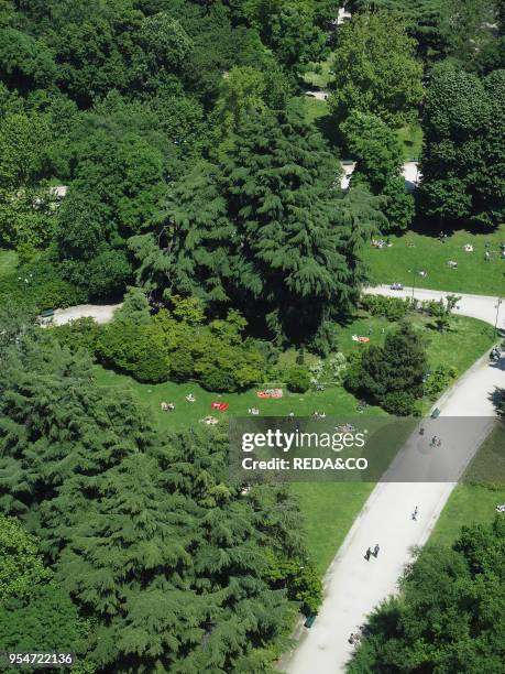 Aerial view, Parco Sempione park, Milan, Lombardy, Italy, Europe.