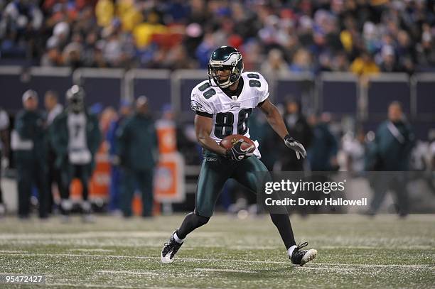 Wide receiver Reggie Brown of the Philadelphia Eagles runs the ball during the game against the New York Giants on December 13, 2009 at Giants...