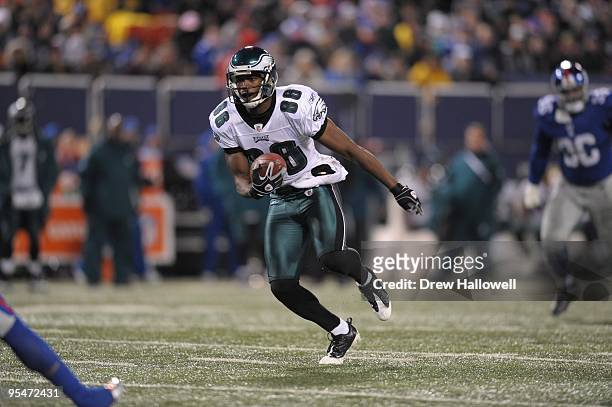 Wide receiver Reggie Brown of the Philadelphia Eagles runs the ball during the game against the New York Giants on December 13, 2009 at Giants...