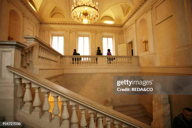 Main stairs, Modern Art Museum, Villa Reale, Galleria d'Arte Moderna, Via Palestro 16, Milan, Lombardy, Italy, Europe.