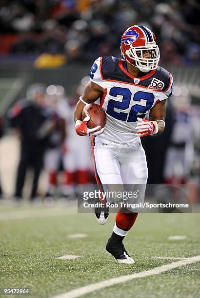 Fred Jackson of the Buffalo Bills rushes against the New York Jets at Giants Stadium on October 18, 2009 in East Rutherford, New Jersey. The Bills...