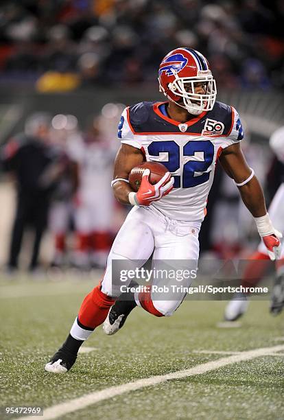 Fred Jackson of the Buffalo Bills rushes against the New York Jets at Giants Stadium on October 18, 2009 in East Rutherford, New Jersey. The Bills...