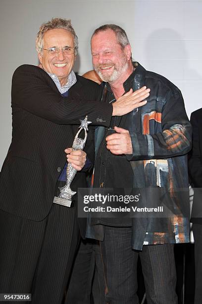 Marco Bellocchio and Terry Gilliam attend the second day of the 14th Annual Capri Hollywood International Film Festival on December 28, 2009 in...