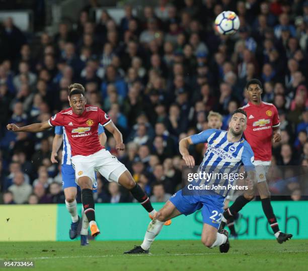 Anthony Martial of Manchester United has a shot on goal during the Premier League match between Brighton and Hove Albion and Manchester United at...