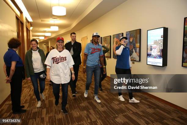 Head Coach Cheryl Reeve Rebekkah Brunson and Lindsay Whalen of the Minnesota Lynx attend the Minnesota Twins game on May 1, 2018 at Target Field in...
