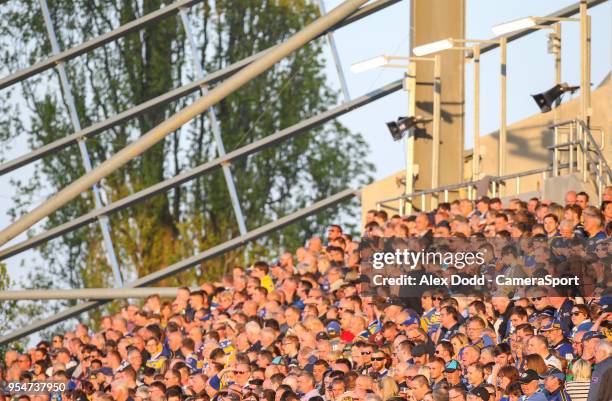 Leeds Rhinos fans watch on during the first half during the Betfred Super League Round 14 match between Leeds Rhinos and Warrington Wolves at...