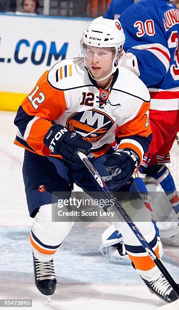 Josh Bailey of the New York Islanders skates against the New York Rangers in the first period on December 26, 2009 at Madison Square Garden in New...