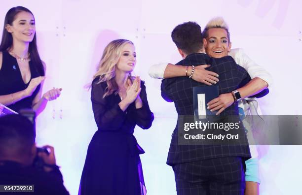 Juliet Evancho, Jackie Evancho, Zeke Smith and Frankie J. Grande speak onstage during Rising Stars at the GLAAD Media Awards on May 4, 2018 at the...