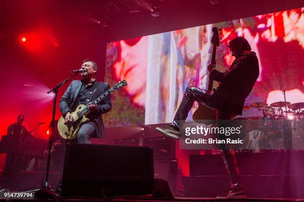 James Dean Bradfield and Nicky Wire of Manic Street Preachers perform live on stage at SSE Arena on May 5, 2018 in London, England.