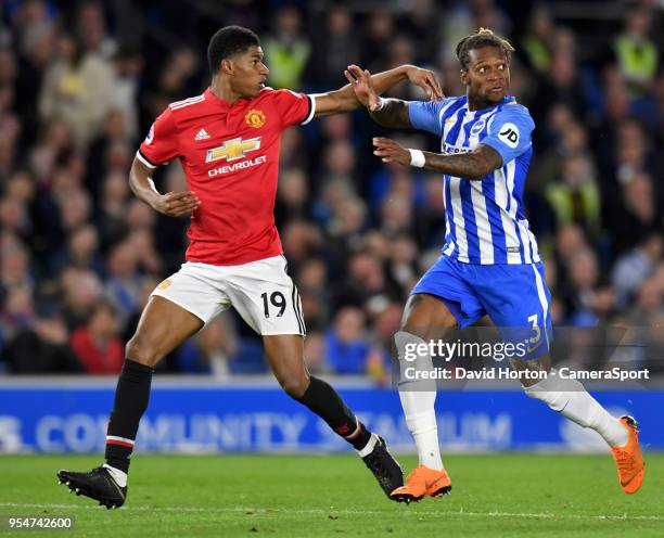 Manchester United's Marcus Rashford battles with Brighton & Hove Albion's Gaetan Bong during the Premier League match between Brighton and Hove...