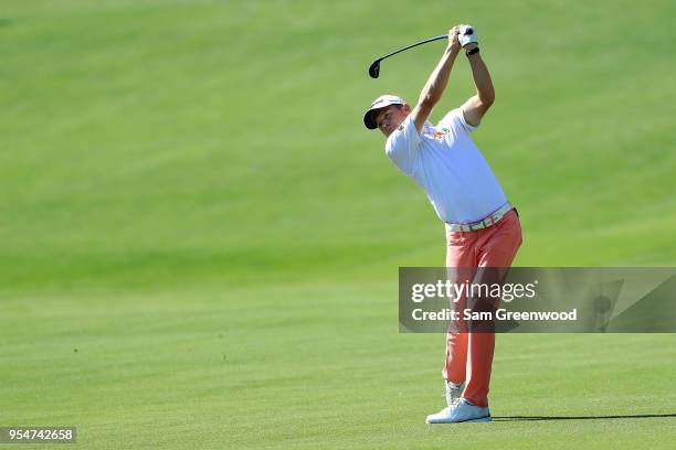 Peter Malnati plays a shot from the seventh fairway during the second round of the 2018 Wells Fargo Championship at Quail Hollow Club on May 4, 2018...