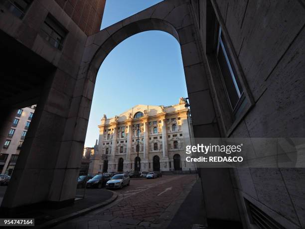 Piazza Affari square, Italian Stock Exchange palace, Mezzanotte palace, Milan, Lombardy, Italy, Europe.