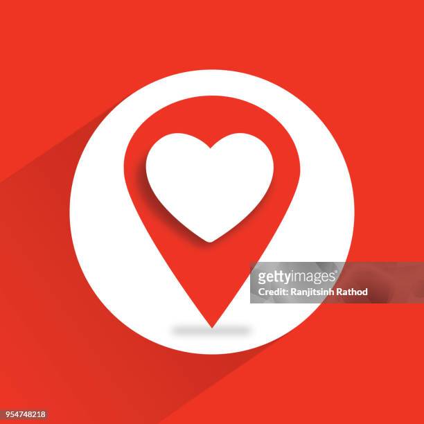 map pointer with heart flat icon - famous place stock illustrations