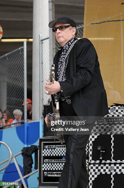 Rick Nielsen of Cheap Trick performs at the tailgate stage at the Miami Dolphins game at Landshark Stadium on December 27, 2009 in Miami, Florida.