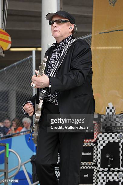 Rick Nielsen of Cheap Trick performs at the tailgate stage at the Miami Dolphins game at Landshark Stadium on December 27, 2009 in Miami, Florida.