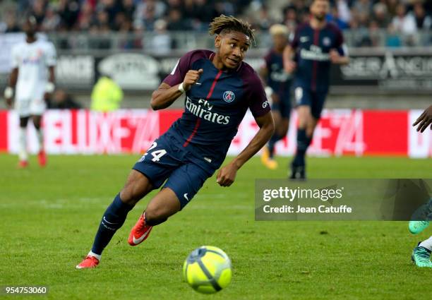 Christopher Nkunku of PSG during the Ligue 1 match between Amiens SC and Paris Saint Germain at Stade de la Licorne on May 4, 2018 in Amiens, France.
