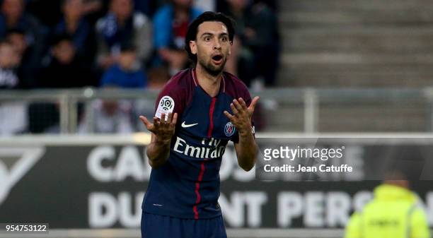 Javier Pastore of PSG during the Ligue 1 match between Amiens SC and Paris Saint Germain at Stade de la Licorne on May 4, 2018 in Amiens, France.